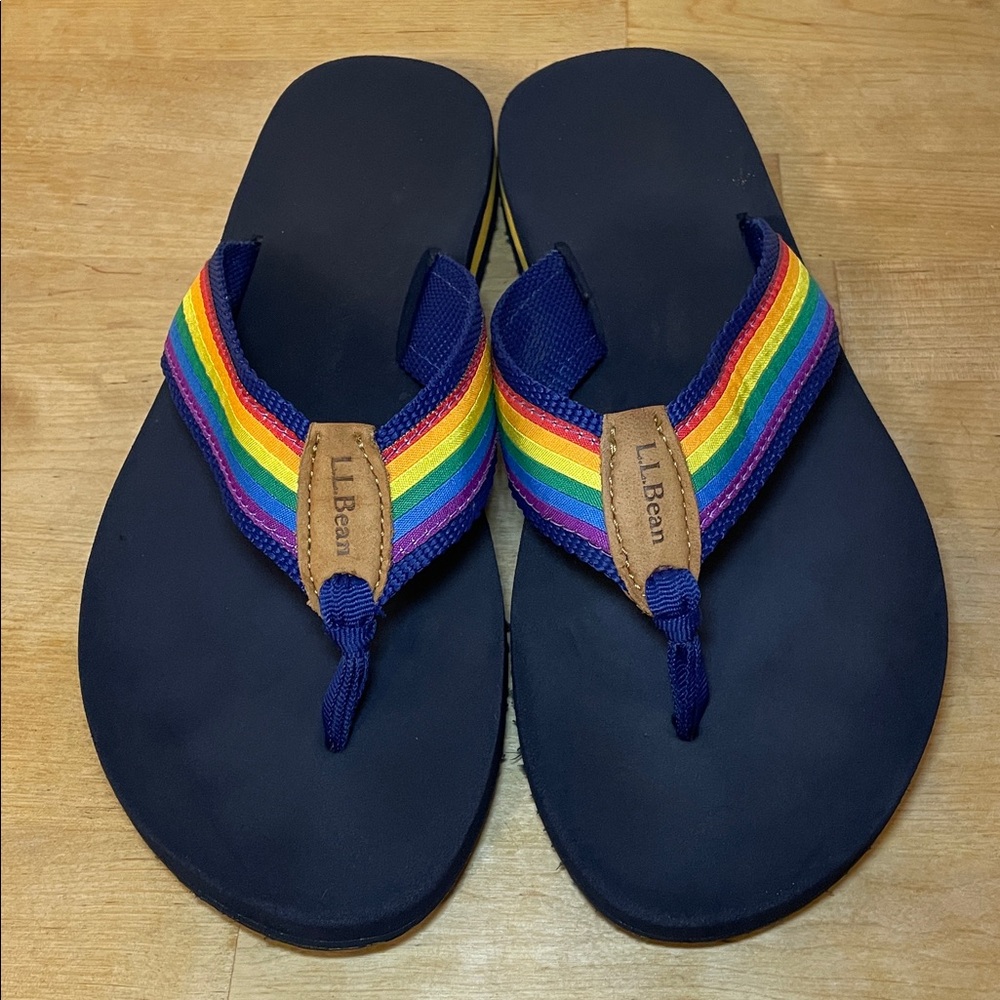 L. L. Bean Rainbow Strap Thong Flip Flop Beach summer sandals women’s size 7